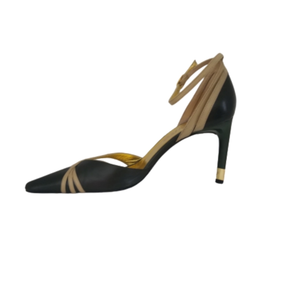 CHRISTIAN LACROIX ankle strap Heels womens size 7.5 two tone green gold holiday - Picture 3 of 6